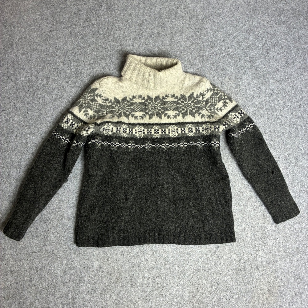 GAP Fair Isle Turtleneck Women S Gray Lambswool Fair Snowflake Nordic Sweater